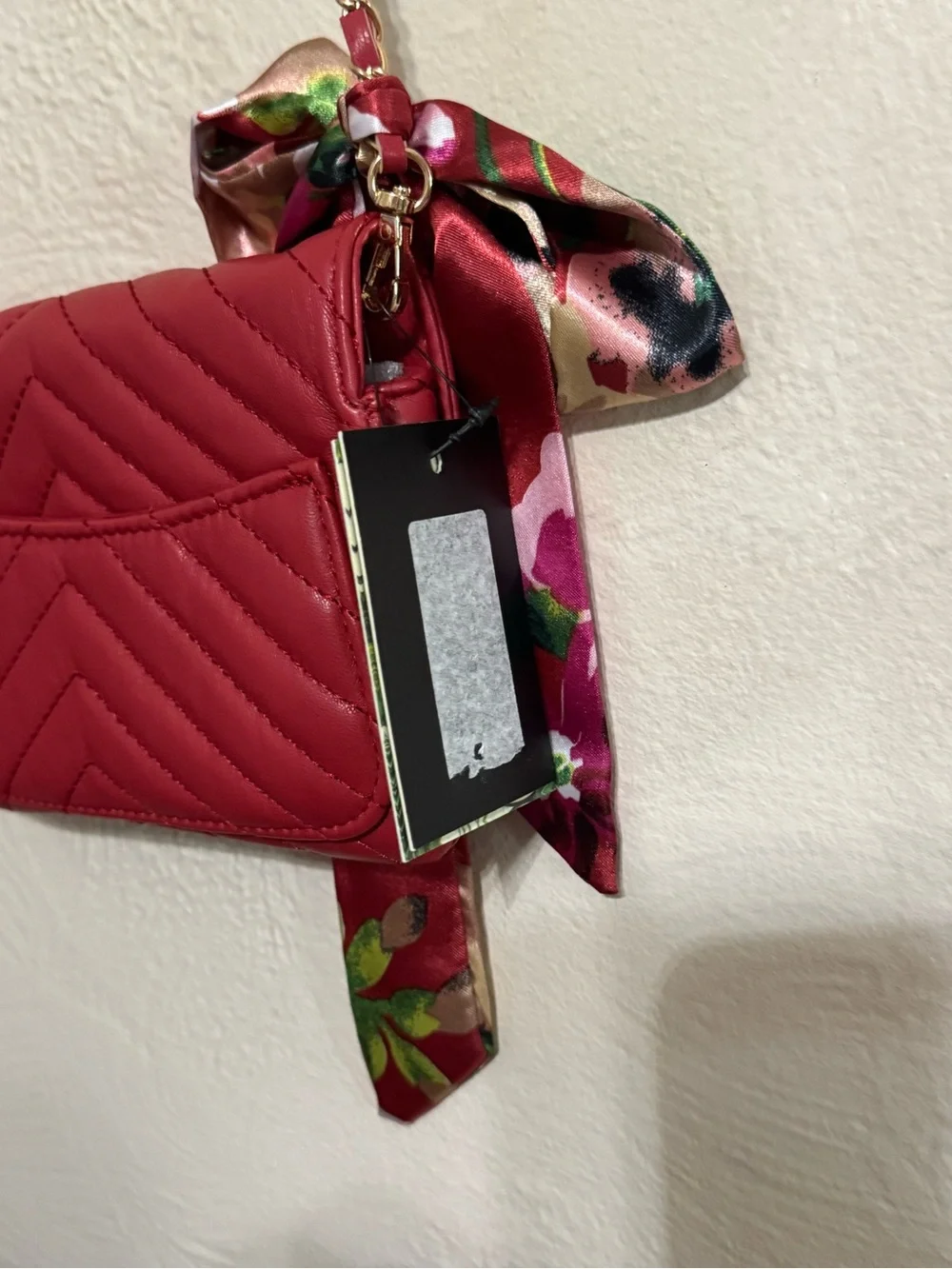 Badgley Mischka Scarlet Quilted Crossbody with Floral Scarf Accent